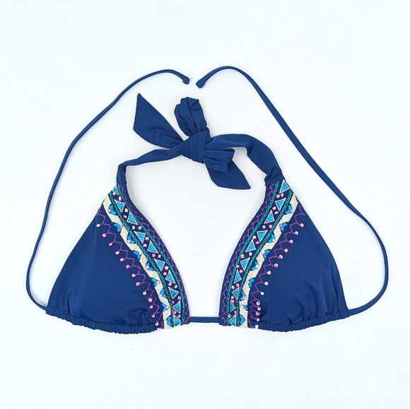 Nanette Lepore 2-Piece Bikini Swimsuit Triangle Top Beaded Costa Del Sol Navy S - Picture 5 of 16